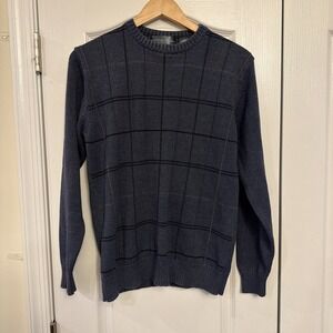 OSCAR DE LA RENTA Blue Grid/Block Knit Crew Sweater Mens Sz M Casual Office